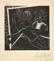 Paul Nash (1889-1946) "Pony the Footballer" Signed and dated 1921, numbered V/9, woodcut, 10.5cm