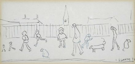 Laurence Stephen Lowry RBA, RA (1887-1976) Figures on a street Signed and dated (19)71, biro, 9.