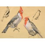 Frank Dobson RA (1886-1963) "Red Crested Cardinals" Signed, inscribed and dated (19)46, mixed media,