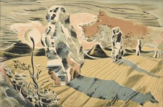 Paul Nash (1889-1946) "Landscape of the Megaliths" (1937) Lithograph, 49cm by 75cm The signature