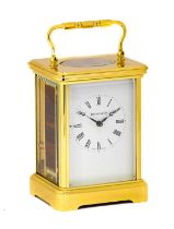 A Brass Carriage Timepiece, retailed by Tiffany & Co, late 20th Century, case with carrying