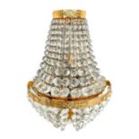 A Set of Seven Regency-Style Cut Glass Wall Lights, 20th century, of bag shape decorated with