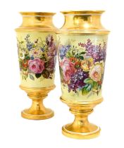 A Pair of Sèvres Style Porcelain Vases, mid 19th century, of flared cylindrical form with waisted