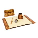 A 20th Century Italian Tan Leather Desk Set, comprising blotter, pen holder, letter knife,