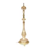 A Royal Worcester Blush Ivory and Brass Standard Lamp, Date Code 1890, of knopped and baluster form,