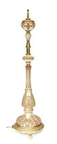 A Royal Worcester Blush Ivory and Brass Standard Lamp, Date Code 1890, of knopped and baluster form,