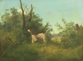 Continental/ Austrian School (19th century) Pointer and hunter in a landscape Indistinctly signed