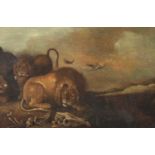 Follower of Roelandt Savery (1576–1639) Flemish Lions Den Oil on panel, 30cm by 45cm This lot has