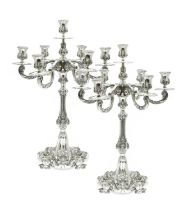 A Pair of Portuguese Silver Seven-Light Candleabra, by Topázio, Porto, 1938-1984, each in the