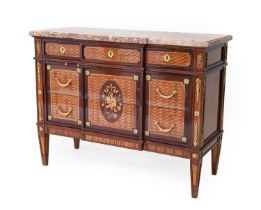 A Louis XIV-Style Bois Satine, Parquetry, Marquetry and Gilt Metal-Mounted Breakfront Commode,