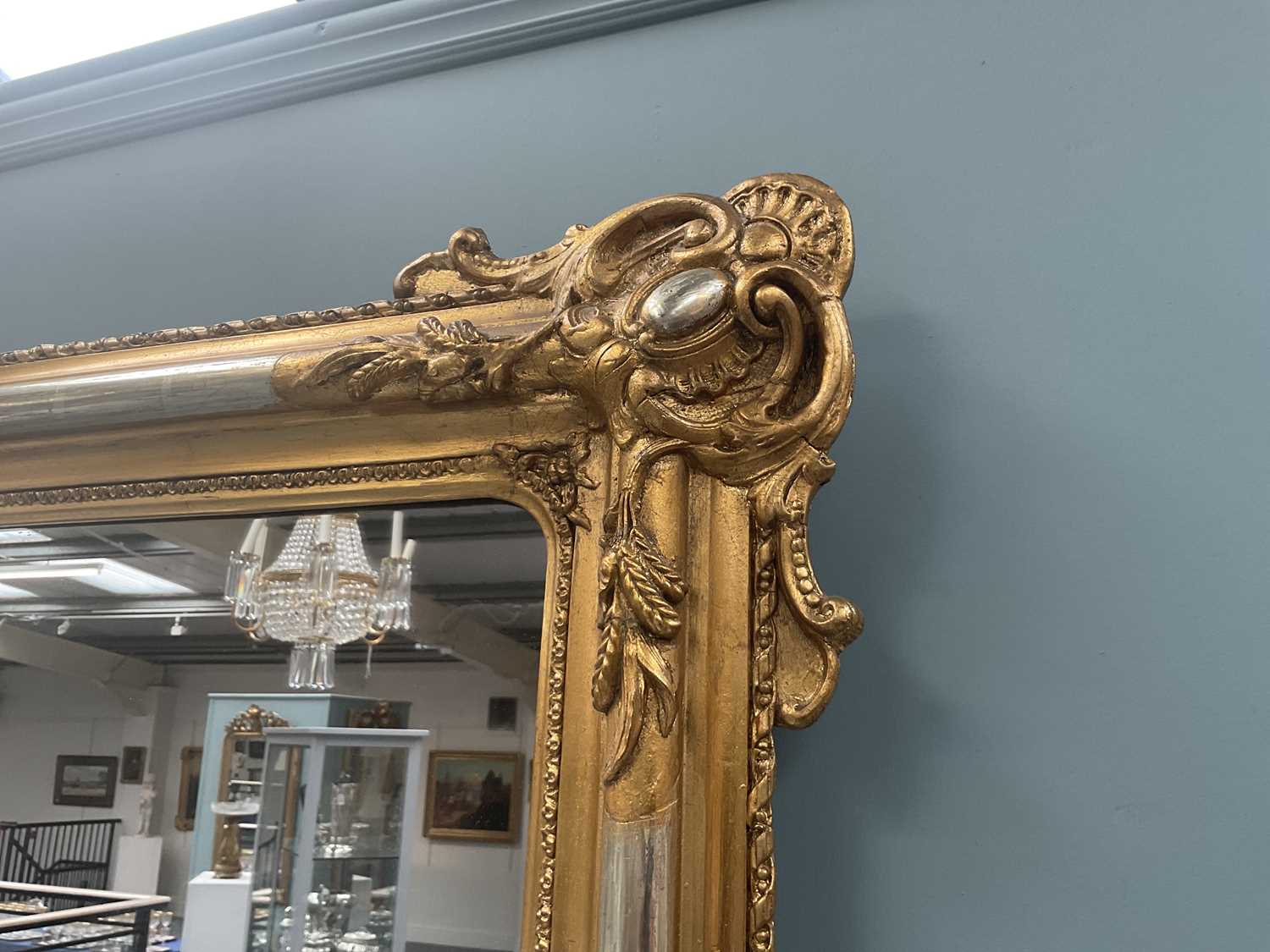 A Late 19th Century Gilt and Gesso Wall Mirror, the plain mirror plate surmounted with C scrolls and - Image 5 of 9