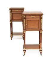 A Pair of Louis XVI-Style Mahogany and Gilt Metal-Mounted Bedside Cupboards, late 19th century, with