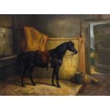 Arthur James Stark (1831-1902) Portrait of a black horse standing in a stall Signed and dated