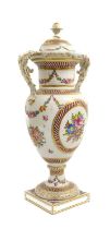 A Carl Thieme, Potschappel Porcelain Vase and Cover, 20th century, of baluster form with leaf