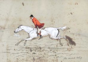 Follower of Alken (19th century) "Fording It" Inscribed, mixed media on coloured paper, together