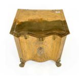 An Edwardian Brass Coal Box and Hinged Cover, of serpentine form engraved with swags and paterae, on