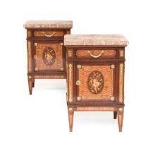 A Pair of Louis XIV-Style Boise Satine, Parquetry, Marquetry and Gilt Metal-Mounted Bedside