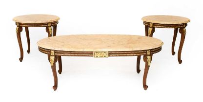 Angelo Cappellini: An Italian Reproduction Stained Mahogany and Parcel Gilt Marble-Top Coffee Table,