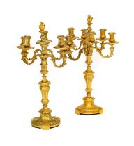 A Pair of Late 19th Century Bronze Six Branch Candleabra in the Manner of Henry Dasson, the