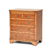 A 20th Century Yewwood Bachelor's Chest, the crossbanded top above a pull-out brushing slide and two