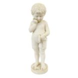 Italian School (19th century): A White Marble Figure of a Child, standing wearing shorts holding a