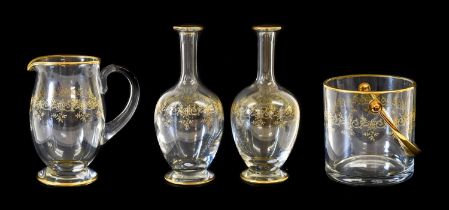 A Pair of Baccarat Recamier Pattern Carafes, A Water Jug (a/f) and An Ice Bucket, en suite 24cm,