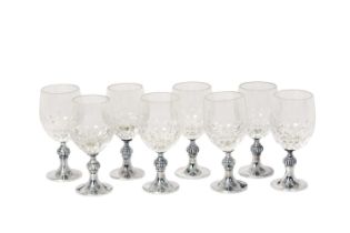 A Set of Eight Central European Silver-Mounted Cut-Glass Glasses, by Hermann Bauer, Schwäbisch