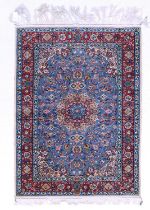 Good Quality Isfahan Rug Central Iran, circa 1960 Woven on silk, the sky blue field of scrollign