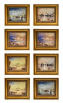 A Set of Eight Tettau Porcelain Plaques, modern, decorated with views after JMW Turner, a limited
