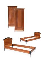 A Reproduction Knoll Furniture Bedroom Suite, comprising a pair of cherrywood and ebonised single