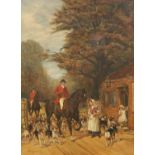 R Warren Vernon (19th/20th century) Huntsman and hounds at a cottage door Signed, oil on canvas,