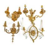 Four Pairs of Brass Twin-Branch Wall Lights, modern, comprising a pair of Regency-style examples,