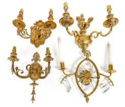 Four Pairs of Brass Twin-Branch Wall Lights, modern, comprising a pair of Regency-style examples,