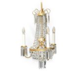 A Pair of Regency-Style Gilt Metal and Cut Glass Chandeliers, 20th century, of bag shape with