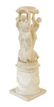 Italian School, circa 1900: An Alabaster Group of the Three Graces, supporting a circular bowl, on a