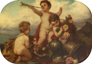Gyula Eder (1871–1945) Hungarian Cupid and other Cherubs amongst the clouds Signed and dated 1935?