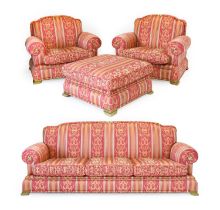 F Turri: An Italian Four Piece Lounge Suite, modern, upholstered in pink, gold and cream striped