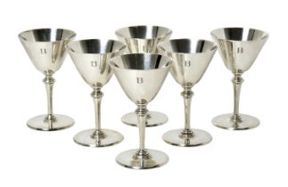 A Set of Six American Silver Goblets, by Tiffany and Co., New York, 1907-1947, each with tapering
