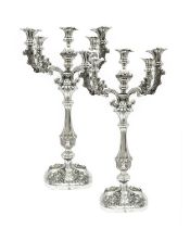 A Pair of Austrian Silver Six-Light Candelabra, Maker's Mark Worn, J. Rei?, Probably for Josef