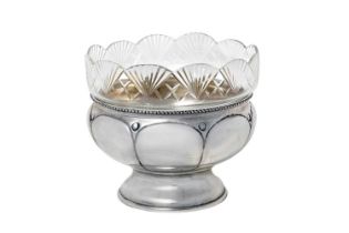 An Austro-Hungarian Silver Bowl with Glass Liner, Maker's Mark DR, Probably Vienna, 1872-1922, lobed