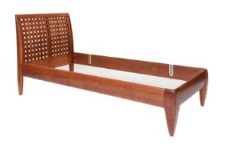 A Knoll 3ft Cherrywood Bed Frame, modern, with lattice headboard and modern divan base 103cm by 95cm
