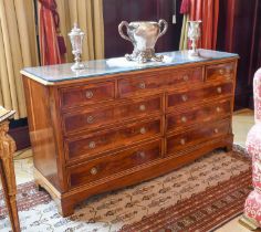 A Reproduction Yewwood and Crossbanded Straight Front Chest of Drawers, with an arrangement of