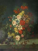 Follower of Jan Van Os (1744-1808) Dutch A still life of assorted flowers and fruit arranged in a