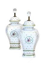 A Pair of Haviland Limoges Porcelain Lamp Bases, 20th century, of square section baluster form