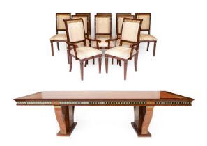 F Turri: An Italian Burr Walnut-Laminated and Gilt Metal-Mounted Dining Table, modern, the