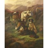 John Gifford (d.1900) Hunting dogs and pony with the days catch within a mountain landscape
