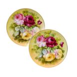 A Pair of Late 19th Century Oval Porcelain Plaques, painted with flowers and leaves, contained