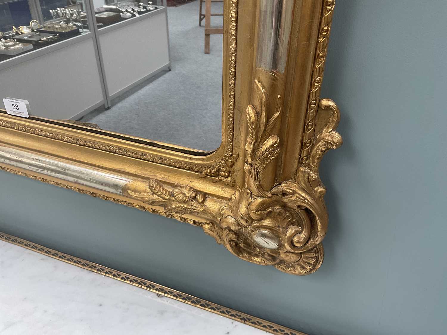 A Late 19th Century Gilt and Gesso Wall Mirror, the plain mirror plate surmounted with C scrolls and - Image 4 of 9