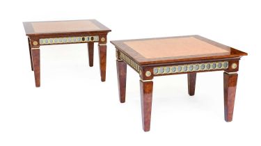 F Turri: A Pair of Italian Burr Walnut-Laminted and Gilt Metal-Mounted Lamp Tables, modern, of