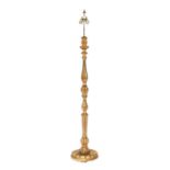 A Carved Giltwood Standard Lamp, modern, the acanthus-carved baluster support on a circular platform